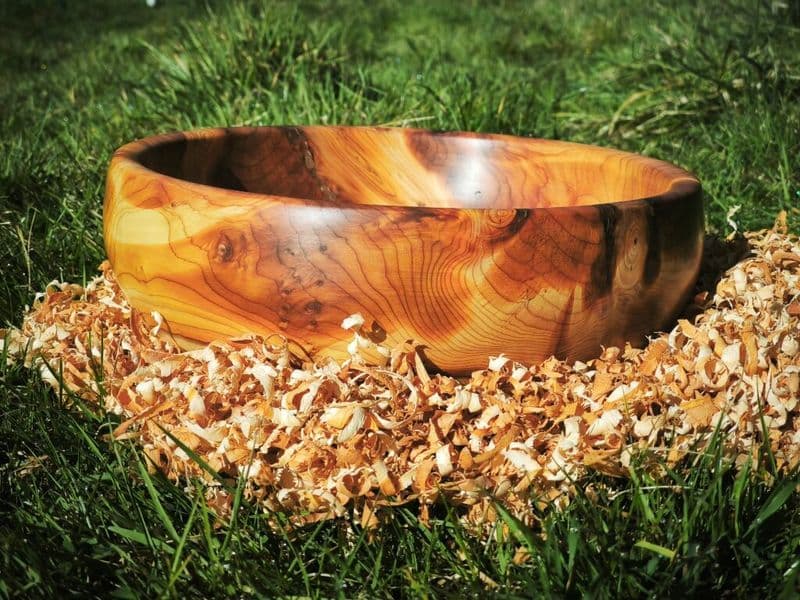 Saladier en bois sur copeaux